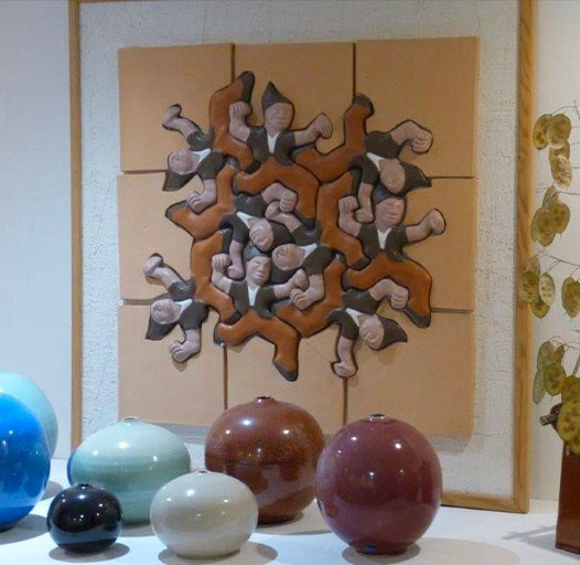 Fresque puzzle et vases grès émaillé - Serge