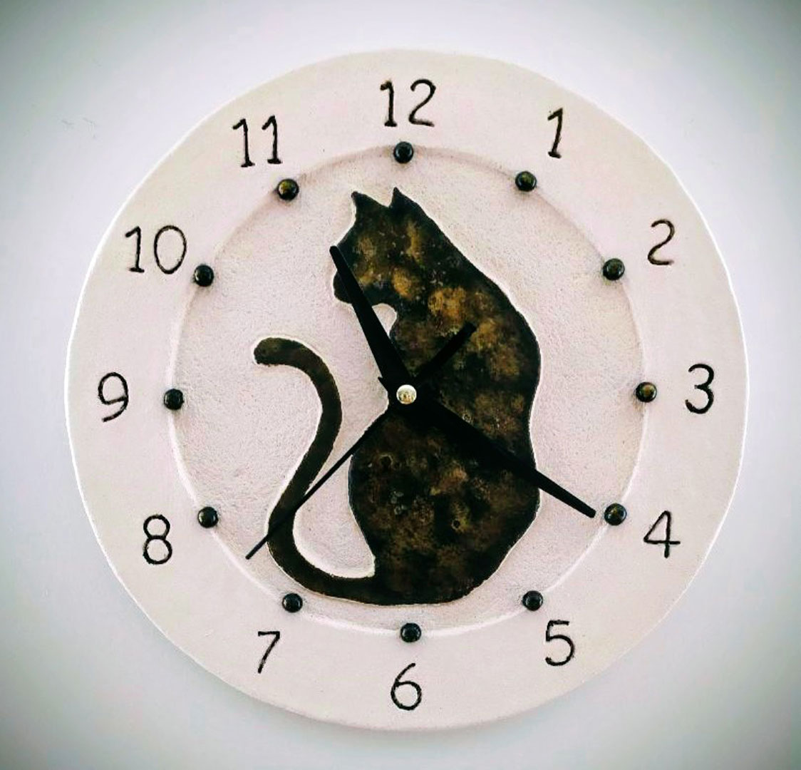 Pendule chat en grès émaillé - Hélène