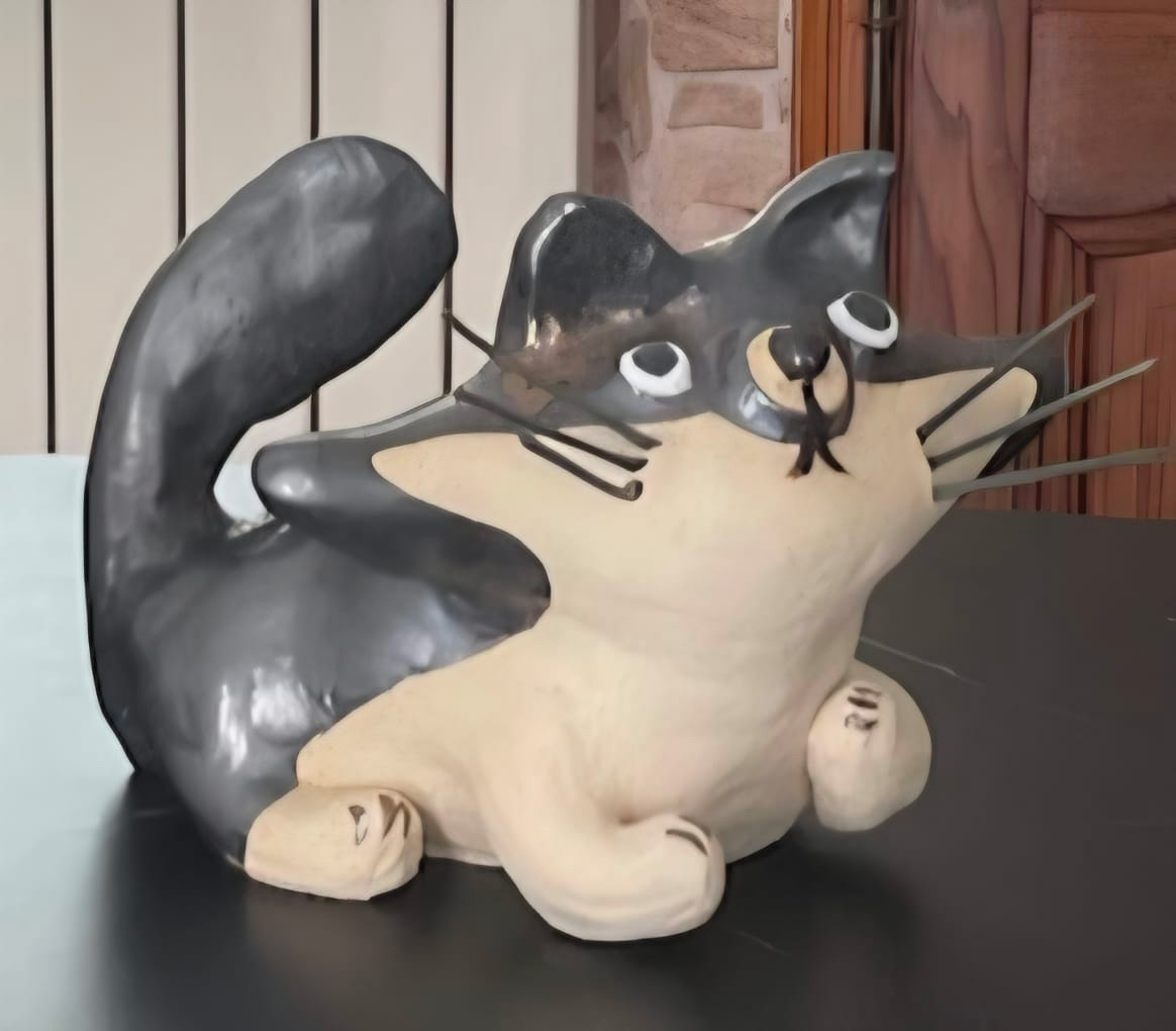Chat grès partiellement émaillé - Christiane