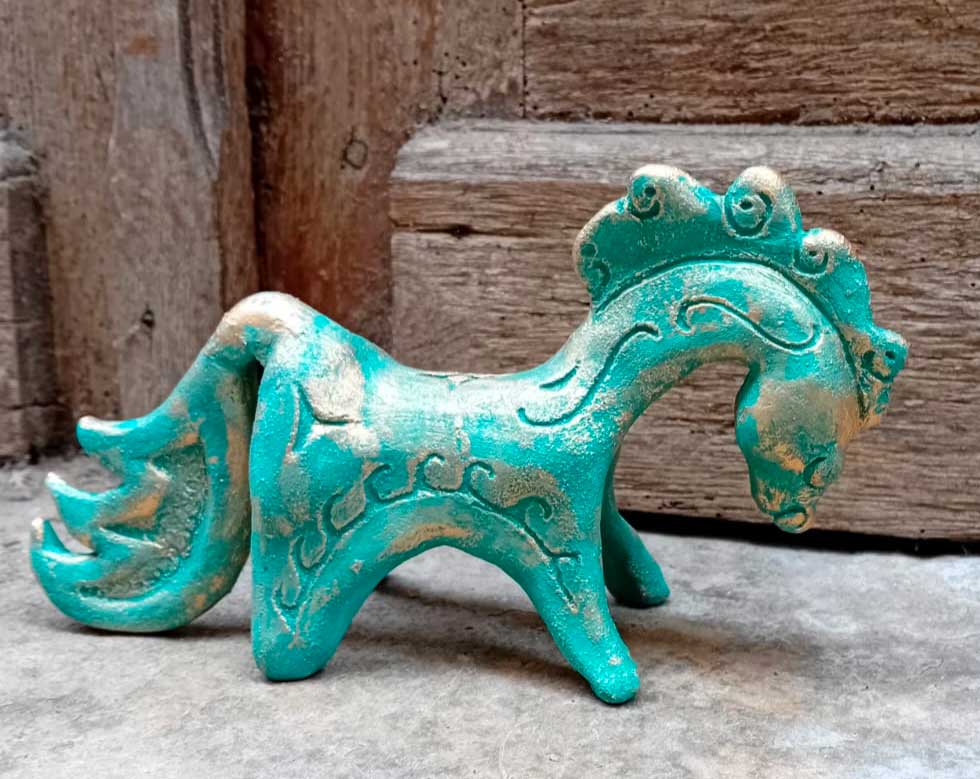 Cheval stylisé grès patine - Hélène